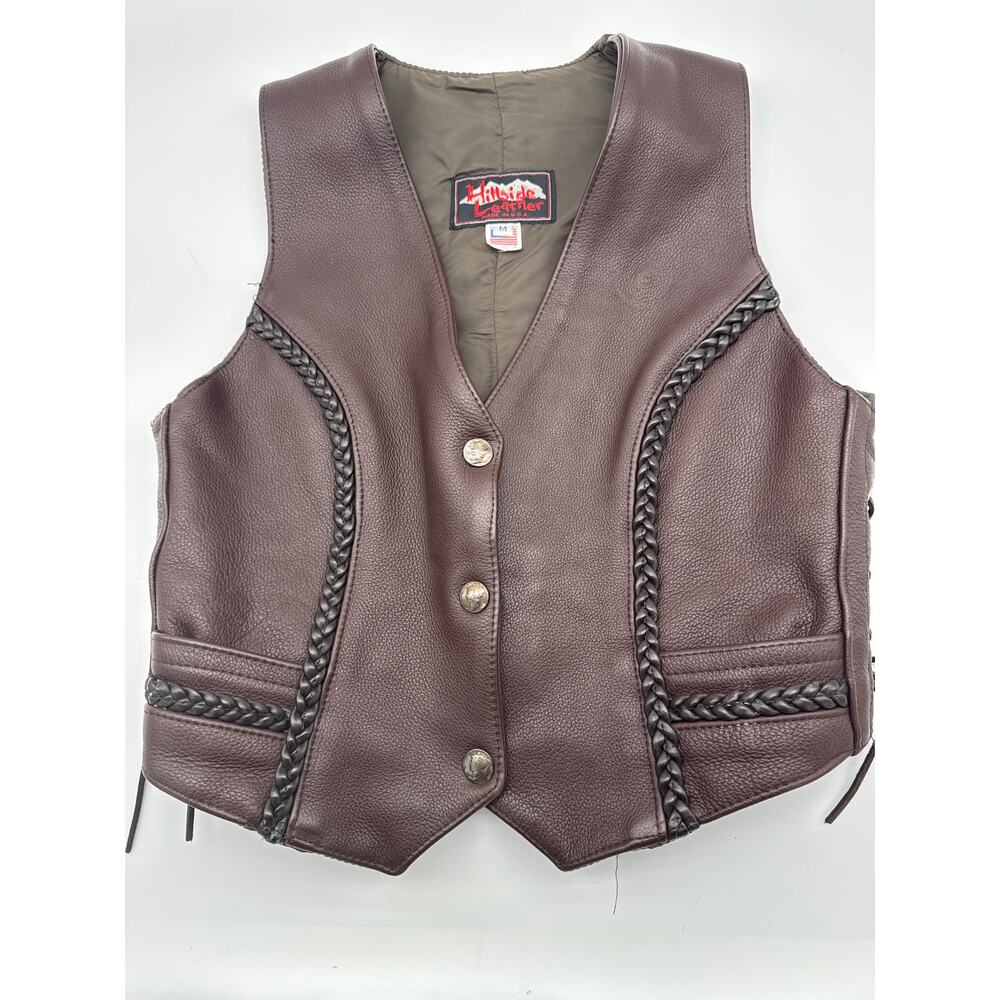 Hillside Leather Women’s Brown M braided vest with side ties. Has a pin hold‎